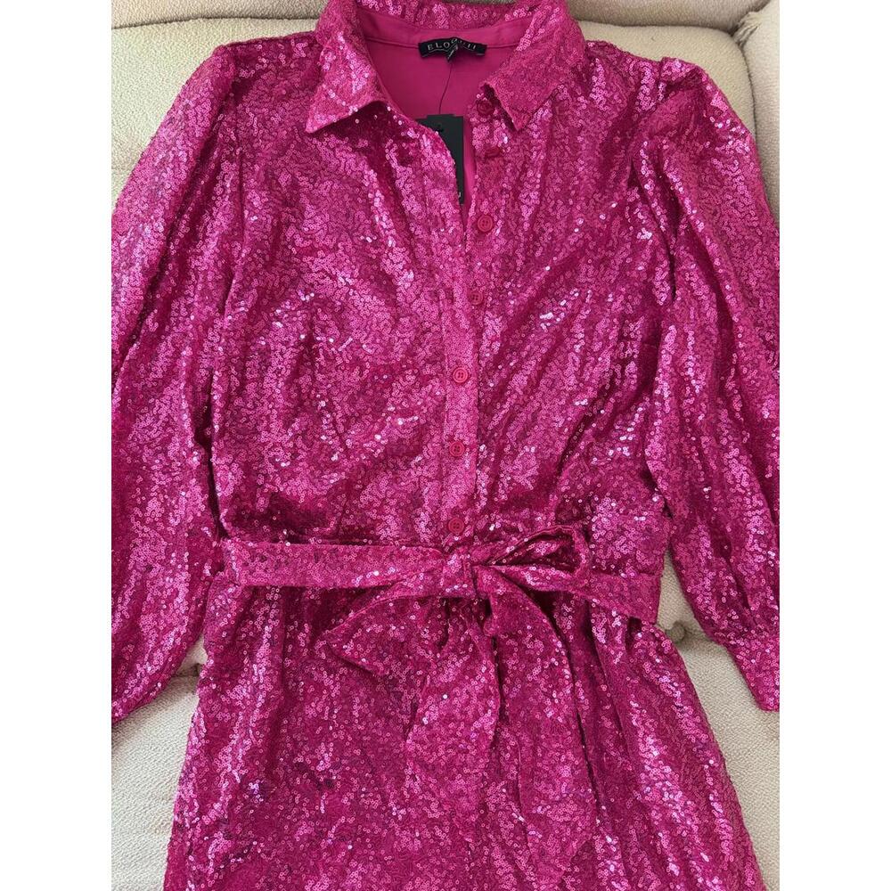 Eloquii Hot Pink Sequin Jumpsuit - Picture 6 of 8